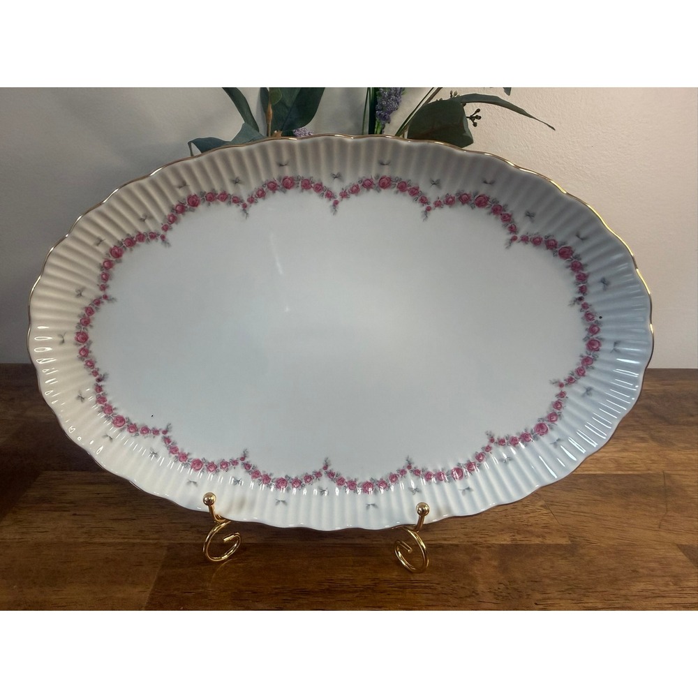 Vintage JLMENAU Rose Garland Porcelain Serving Platter East Germany Floral‎ Oval